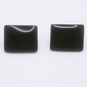 Napier Signed Pierced Earrings Black Acrylic Gold Tone Rectangular Omega Clip